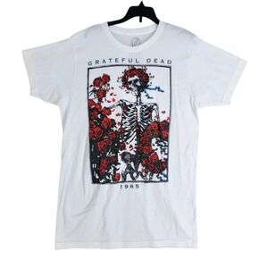 Grateful Dead 1965 T-shirt Skeleton Red Roses Mens M White Graphic SS Authentic